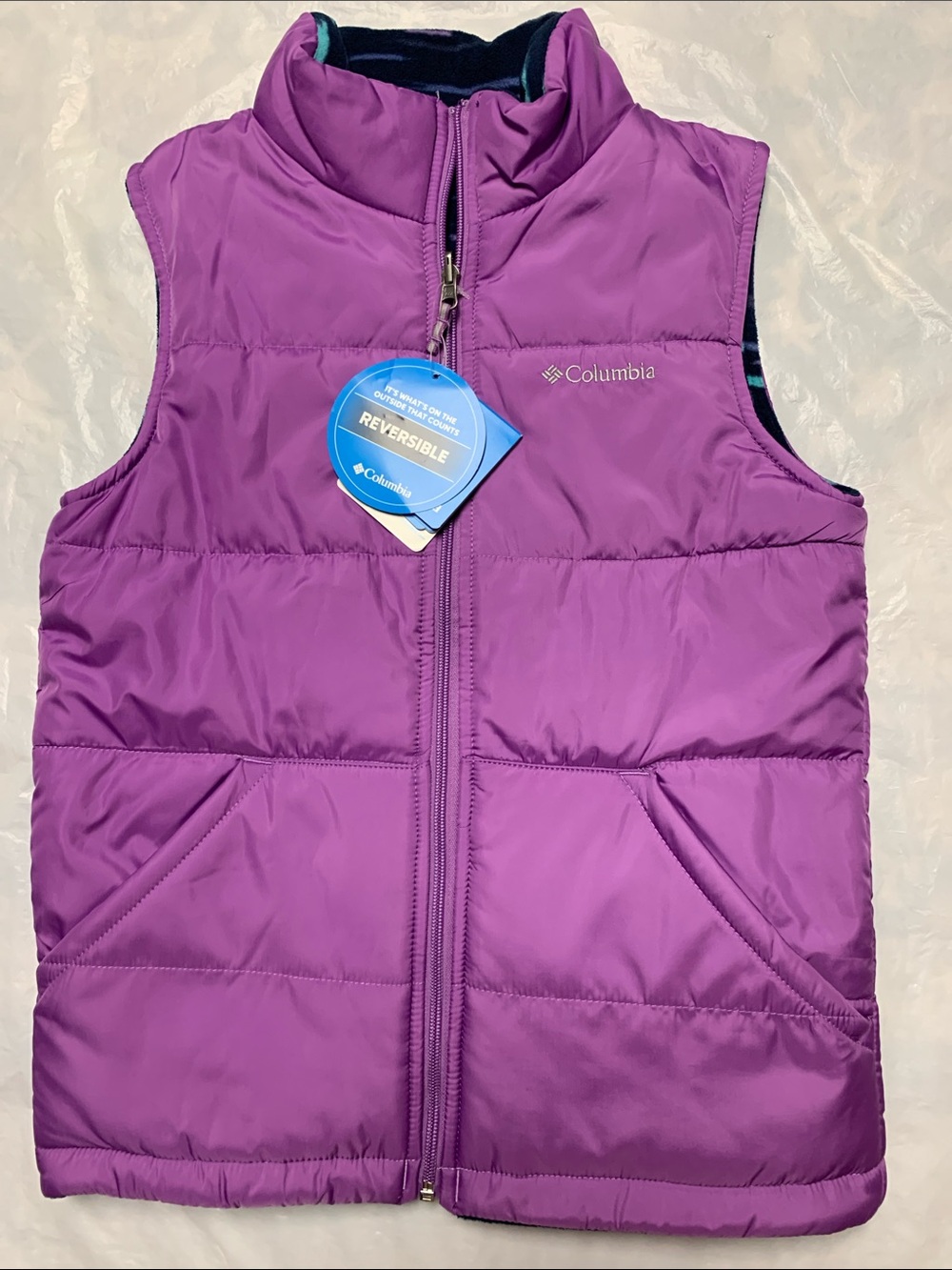 Columbia Youth Ice Chips II Reversible Insulated Zip Up Vest Purple NWT Lg